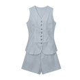 thumbnail image 3 of Uootdi Women's 2 Piece Matching Lounge Set Sleeveless V Neck Button Down Vest High Waist Pleated Linen Shorts Set with Pockets, 3 of 6