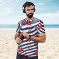 thumbnail image 4 of Wukai Starfish Navy Blue Stripe Print Men's Short-Sleeved Mesh T-Shirt,Quick-Dry Short Sleeve Workout T-Shirt-Small, 4 of 8
