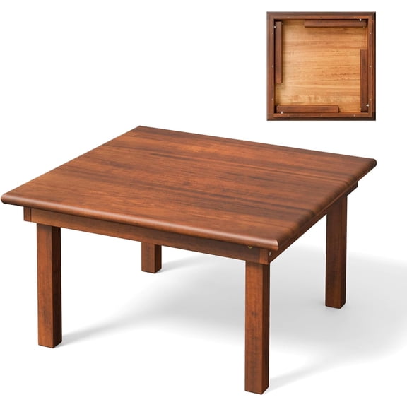 Square Outdoor Folding Coffee Table, Natural Poplar Wood, No Assembly Required, Multipurpose Patio Table for Balcony, Porch and Living Room, Natural