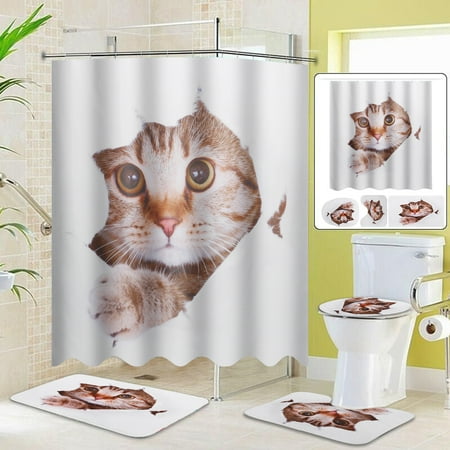Cute Cat Bathroom Set Waterproof Shower Curtain Or Non Slip Bathroom Set Waterproof Shower Curtain