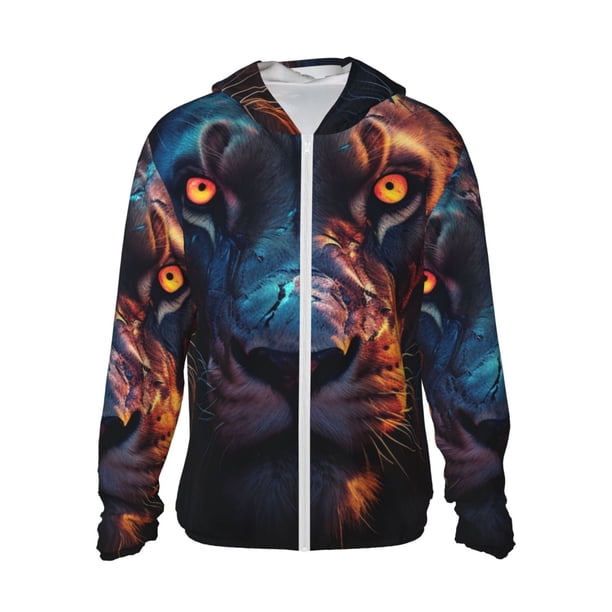 Balery Forest Cool Lion Sudadera ligera de manga larga con capucha y protección solar UPF 50+ para hombre y mujer, ideal para pesca y running-XX-Large