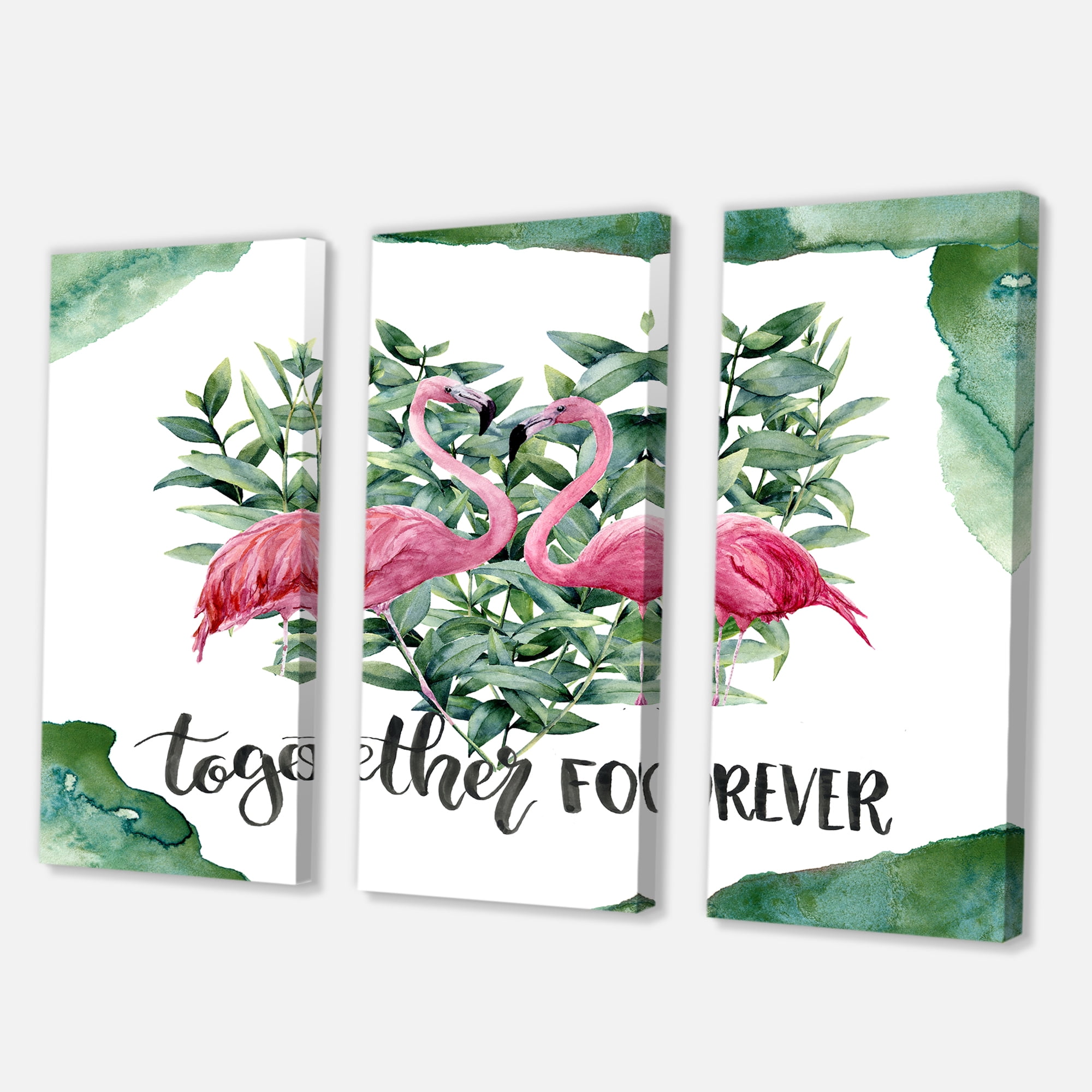 Designart ' Eucalyptus Leaves With Flamingo Floral Heart ' Traditional Canvas Wall Art Print