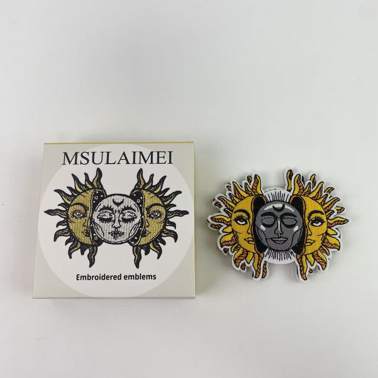MSULAIMEI Embroidered emblems,Sun and Moon Patch Embroidered Biker Applique Iron On Sew On Emblem