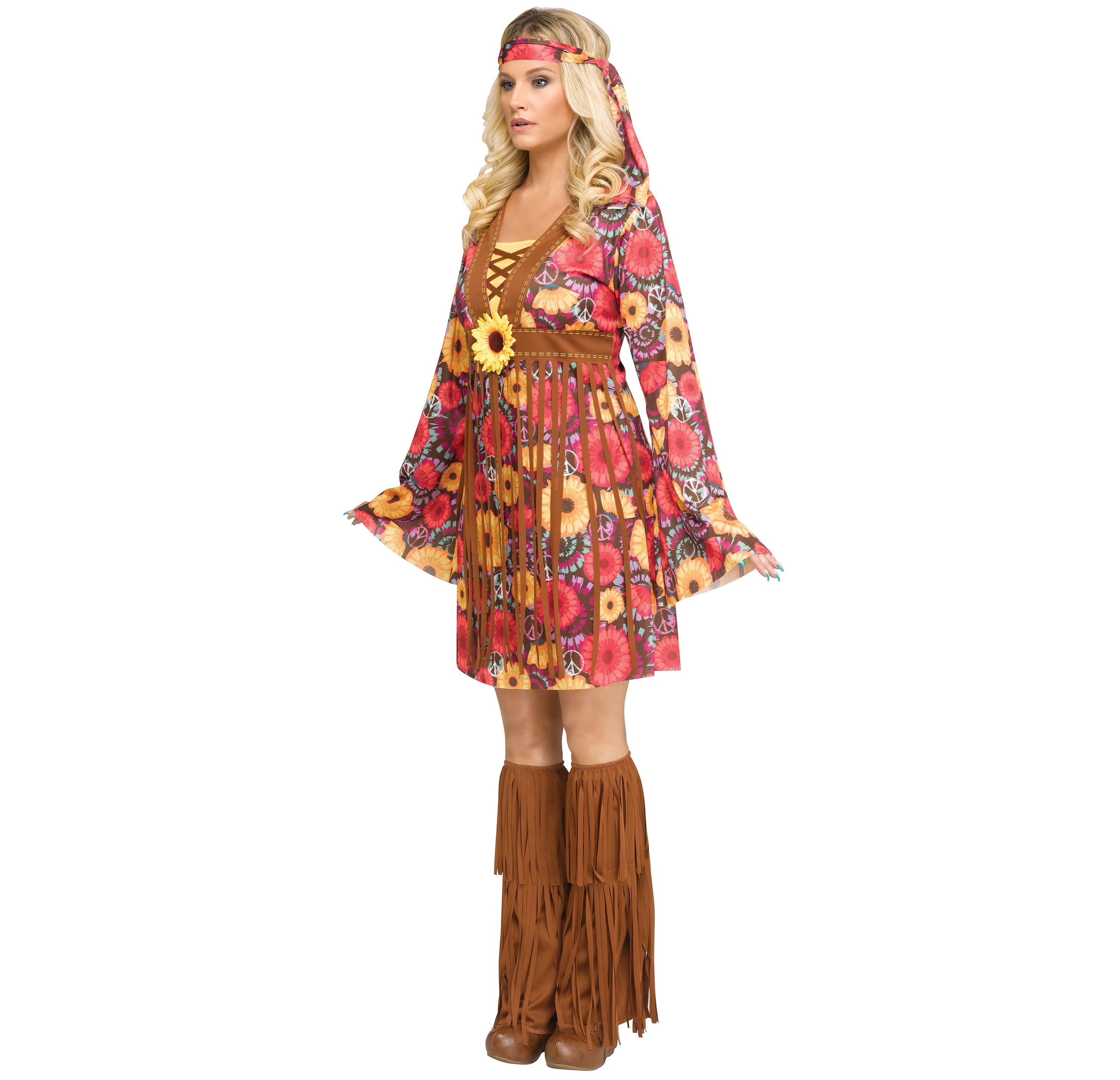 Flower Power Hippie Halloween Costume for Adults, Women's Size L (12/14), by Way to Celebrate