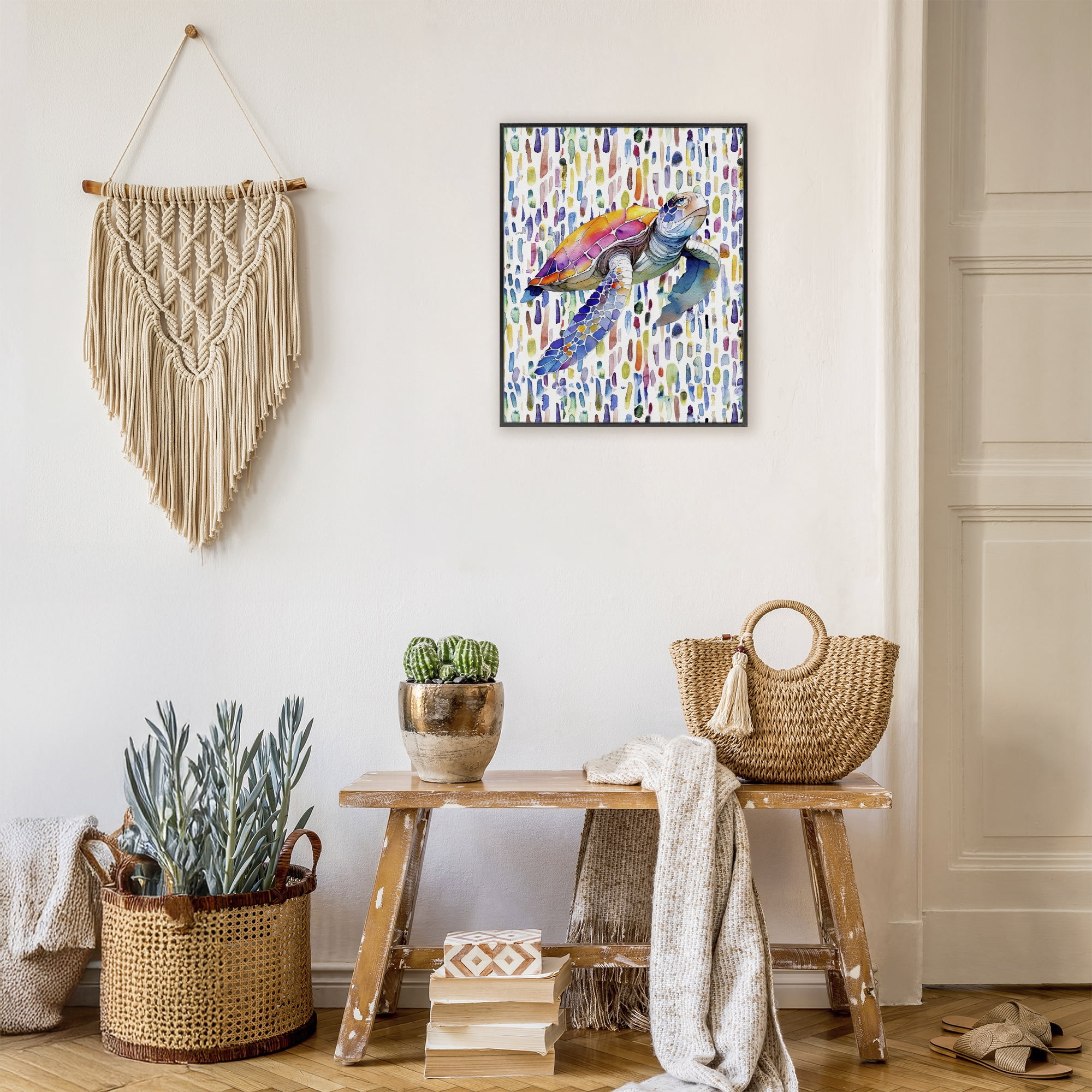 Stupell Industries Turtle on Colorful Dots Black Framed Giclee Art, design by Shelly Craig