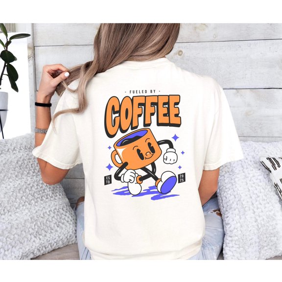 Fueled by Coffee Tee, Vintage Heavyweight Coffee T-shirt, Retro Cafe Shirt, Coffee Lovers Barista Tee, Summer Party Shirt