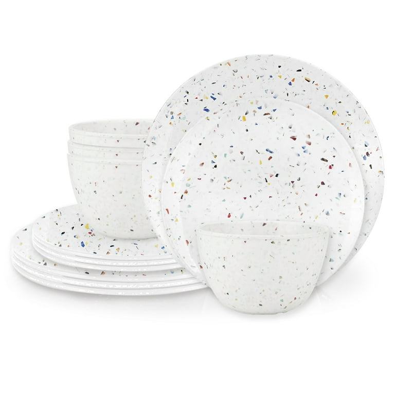 Zak Designs Confetti Melamine 12-Piece Dinnerware Set Dinner Plates Salad Plates Individual Bowls Durable Eco-Friendly Service for 4 BPA Free