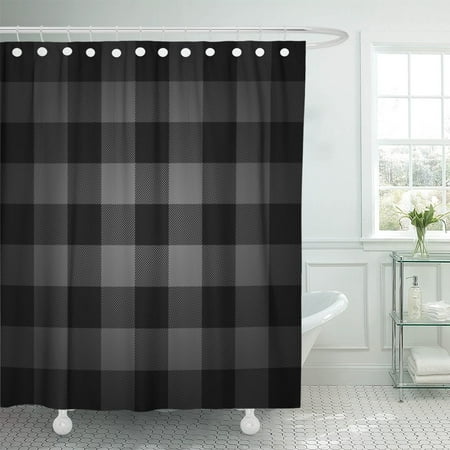 Grey Black Shower Curtain PKNMT Buffalo Lumberjack Plaid Pattern Flannel Grey Abstract Black Casual Polyester Shower Curtain 60x72 inches ()