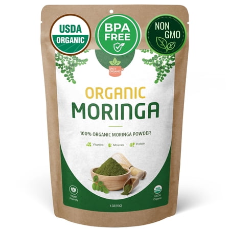 Premium Organic Moringa Powder (Moringa Oleifera) - USDA Certified, Pure Superfood Supplement, Non-GMO & Gluten-Free, Natural Green Powder for Smoothies & Recipes - 4 oz