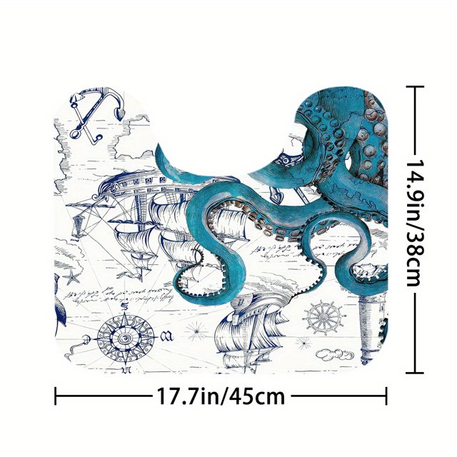 1pc Animal Print Octopus Shower Curtain with 12 Hooks and Non-Slip Bathroom Rug - Waterproof Toilet Lid Cover Pad and U-Shape Mat for Bathroom Decor