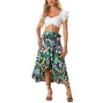 thumbnail image 2 of Falda Tropical Floral con Volantes para Mujeres INSPIRE CHIC, con Nudo Autoadhesivo, Falda de Playa Hawaiana, Corte Lateral, Color Azul Oscuro, Talla L, 2 of 6