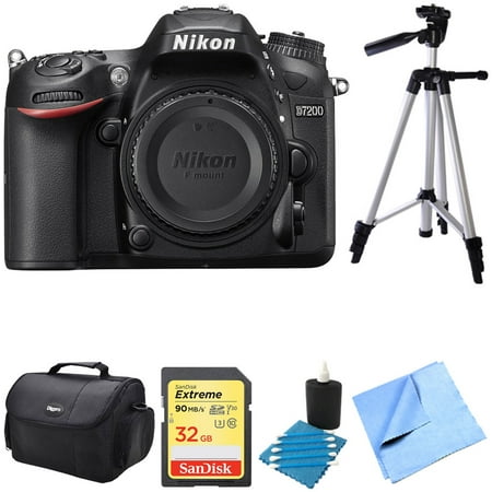 Nikon D7200 DX-Format 24.2MP Digital HD-SLR Body 32GB bundle includes camera body, lens cleaning kit, compact gadget bag, micro fiber cloth, SanDisk Extreme 32GB 90 Mb/s v30 and 57-inch tripod