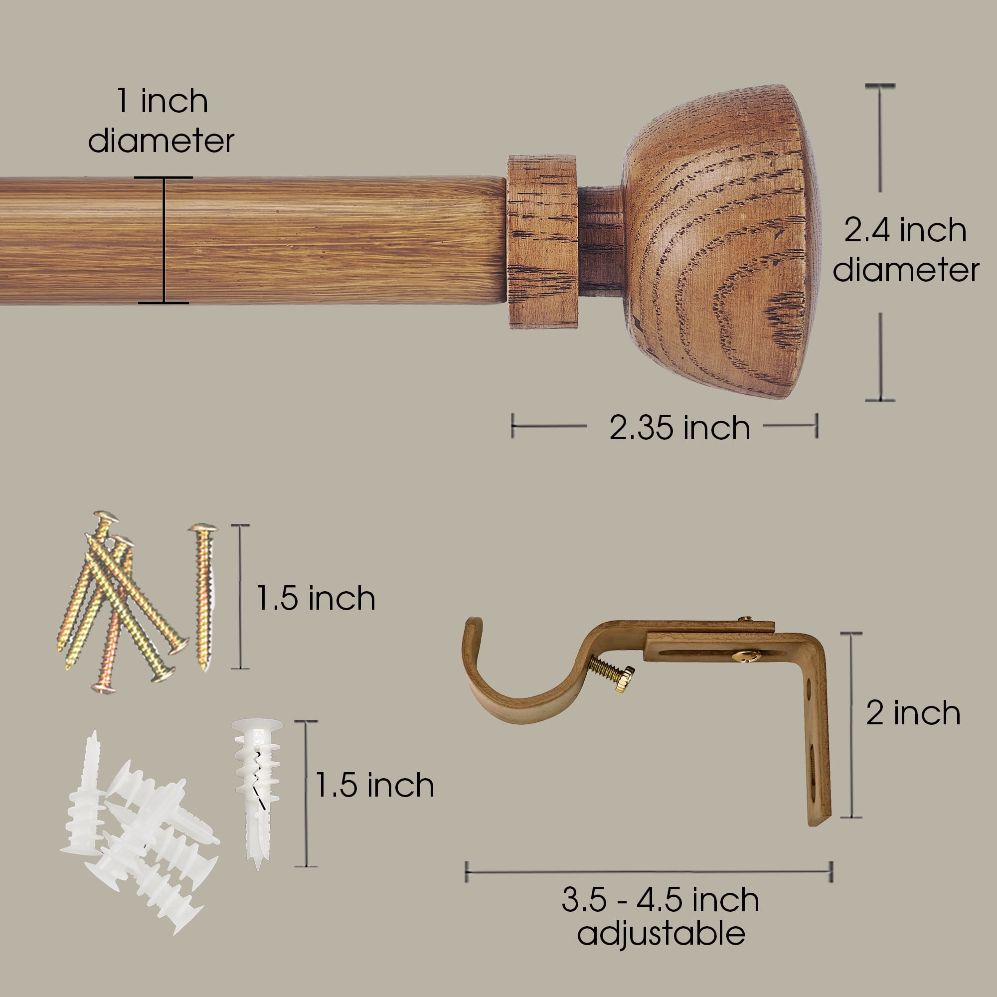 SKYPLUS LIVING 1 inch Single Window Curtain Rod Set ,36-72 in,Chestnut