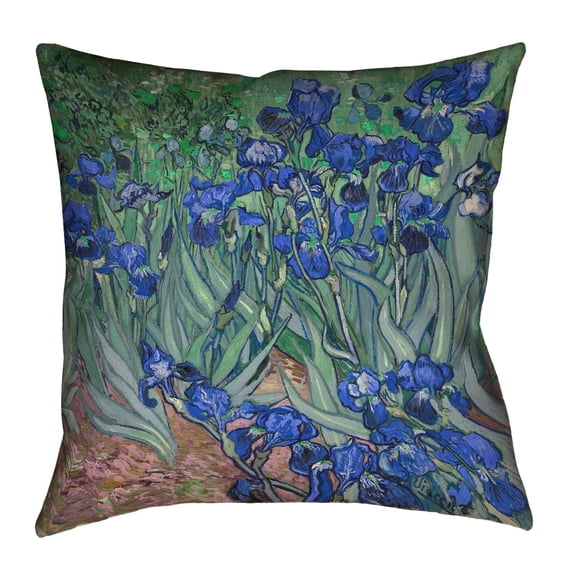 Vincent Van Gogh Irises in Blue Outdoor Pillow Cushion - UV Properties, Waterproof and Mildew Proof