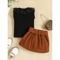 thumbnail image 3 of Wassery 2Pcs Toddler Girls Summer Outfits, Solid Fly Sleeve Ribbed Knit Lace Patchwork Tank Tops + Belted Corduroy Skirt Set Kids Fashion Clothes 6M-4T, 3 of 9
