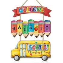 Jierger Cute Welcome Sign Wall Hanging Wooden Classroom Decoration with Pencil Bus Colorful First Day of School Door Hanging for Classroom Kindergarten Teacher Student Classroom Front Porch
