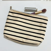 NIAIZEK Beige Striped Makeup Bag Portable Cosmetic Pouch for Travel, Storage, and Daily Use Organizer