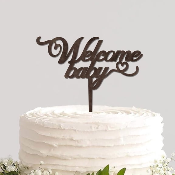 Rustic Wood Baby Shower Cake Topper Welcome Baby Reusable Cupcake Topper Sign for Baby Baptism New Baby Gender Reveal Party Baby Birthday Cake Supplies Decoration Newbaby Welcome Party Decoration