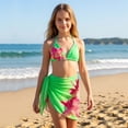 thumbnail image 2 of Girls 3 Piece Swimsuit Floral Print Backless Halter Neck Beach Swimwear Swimsuits for Girls Size 7-12 Years, 2 of 5