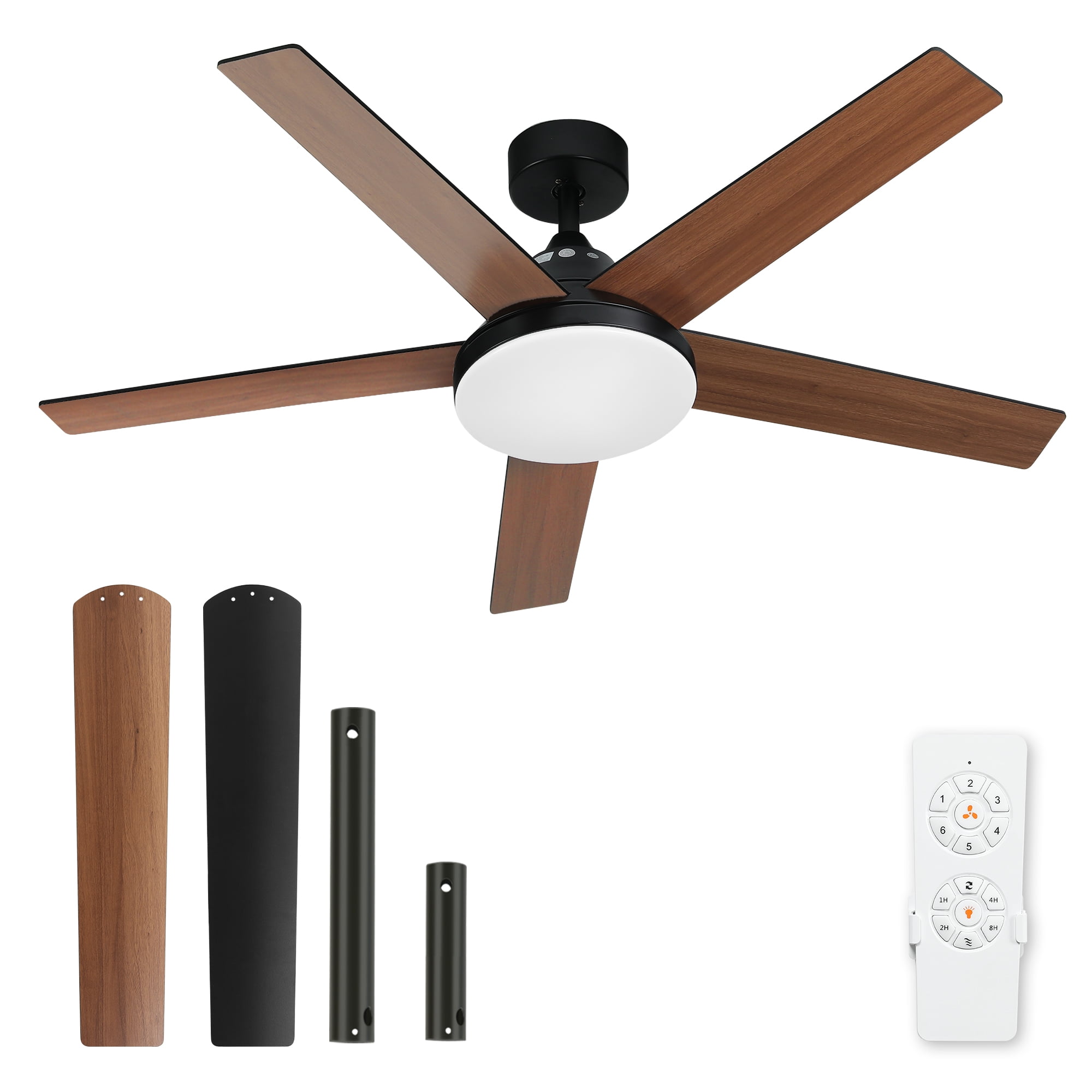 Uforic 52" Downrod Ceiling Fans with Light and Remote Control,5 Blades Outdoor Ceiling Fan - Brown