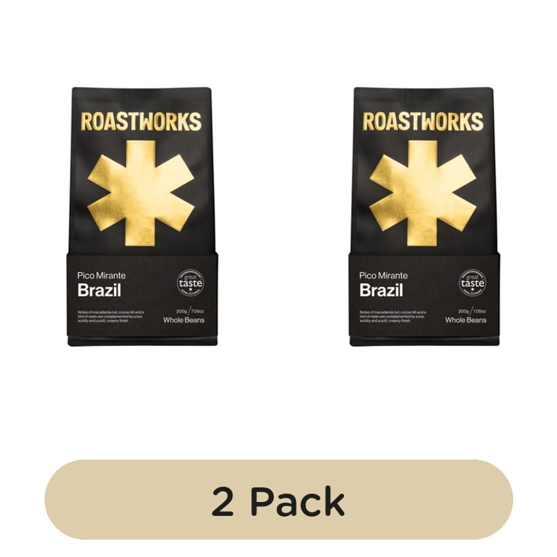 Roastworks Brazil Whole Bean Coffee 200g, British Import (Pack of 2)