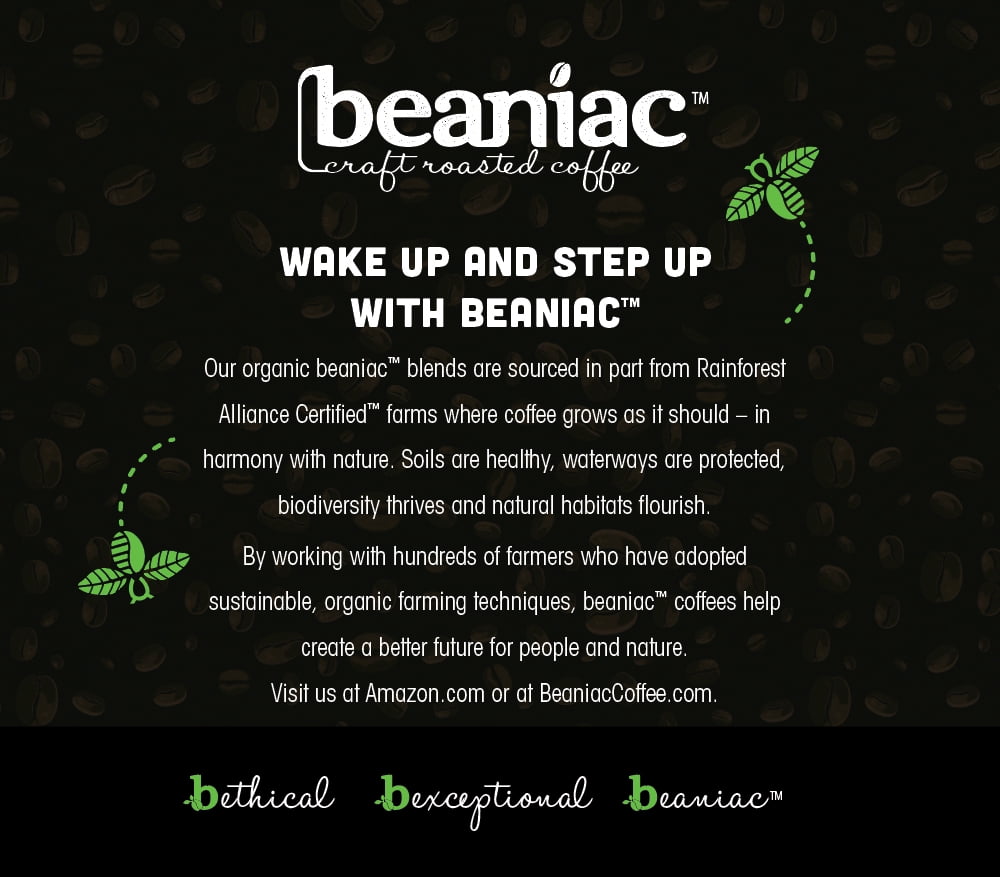 Beaniac Organic Full On French Roast Dark Roast Compostable K-Cup Coffee Pods, 30 Count