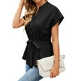thumbnail image 4 of Hibeli Women's V Neck Short Sleeve Tie-Waist Button Down Summer Top, 4 of 7