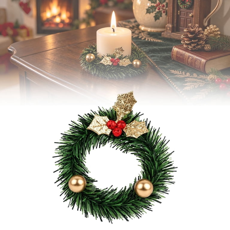 Cyenie 5 Pcs Mini Christmas Wreath Decor Set, Artificial Green Wire ...