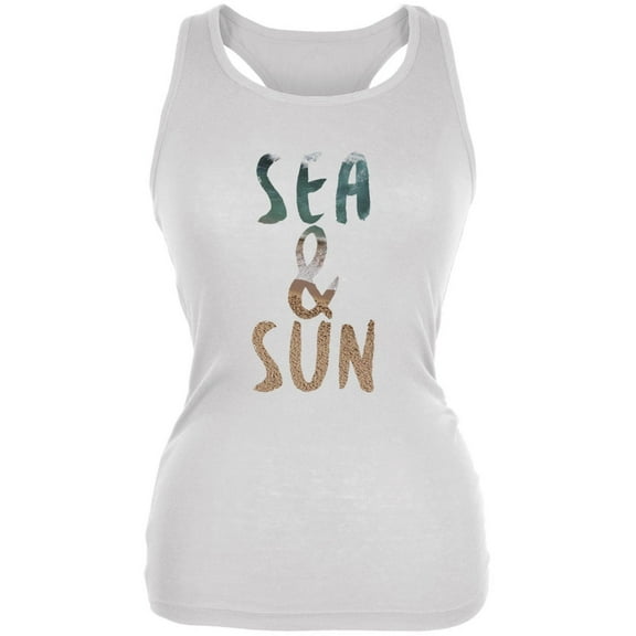 Sea & Sun Summer Beach White Juniors Soft Tank Top - 2X-Large
