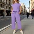 thumbnail image 2 of OGLCCG Two Piece Sets for Girls Summer Vacation Beach Travel Outfits Cap Sleeve T Shirts and Pants Lounge Matching Sets with Pockets 4-14 Years, 2 of 7