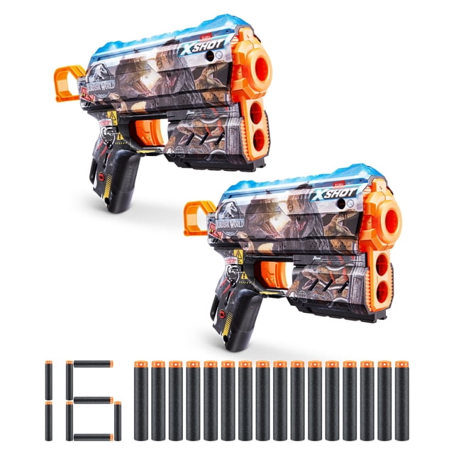 Toy Foam Blaster XShot Skins Flux Blaster Jurassic World, paquete de 2 unidades