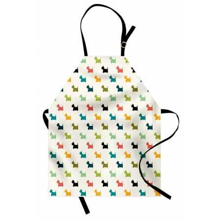 

Dog Lover Apron Colorful Scottish Terrier Silhouettes Polka Dot Backdrop Purebred Animal Pattern Unisex Kitchen Bib Apron with Adjustable Neck for Cooking Baking Gardening Multicolor by Ambesonne