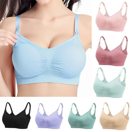 

harmtty Women Wire Free Front Open Breastfeeding Bra Push up Maternity Feeding Underwear Green M