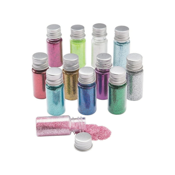 Glitter Assortment In Plastic Jars Craft Supplies 12 Pieces