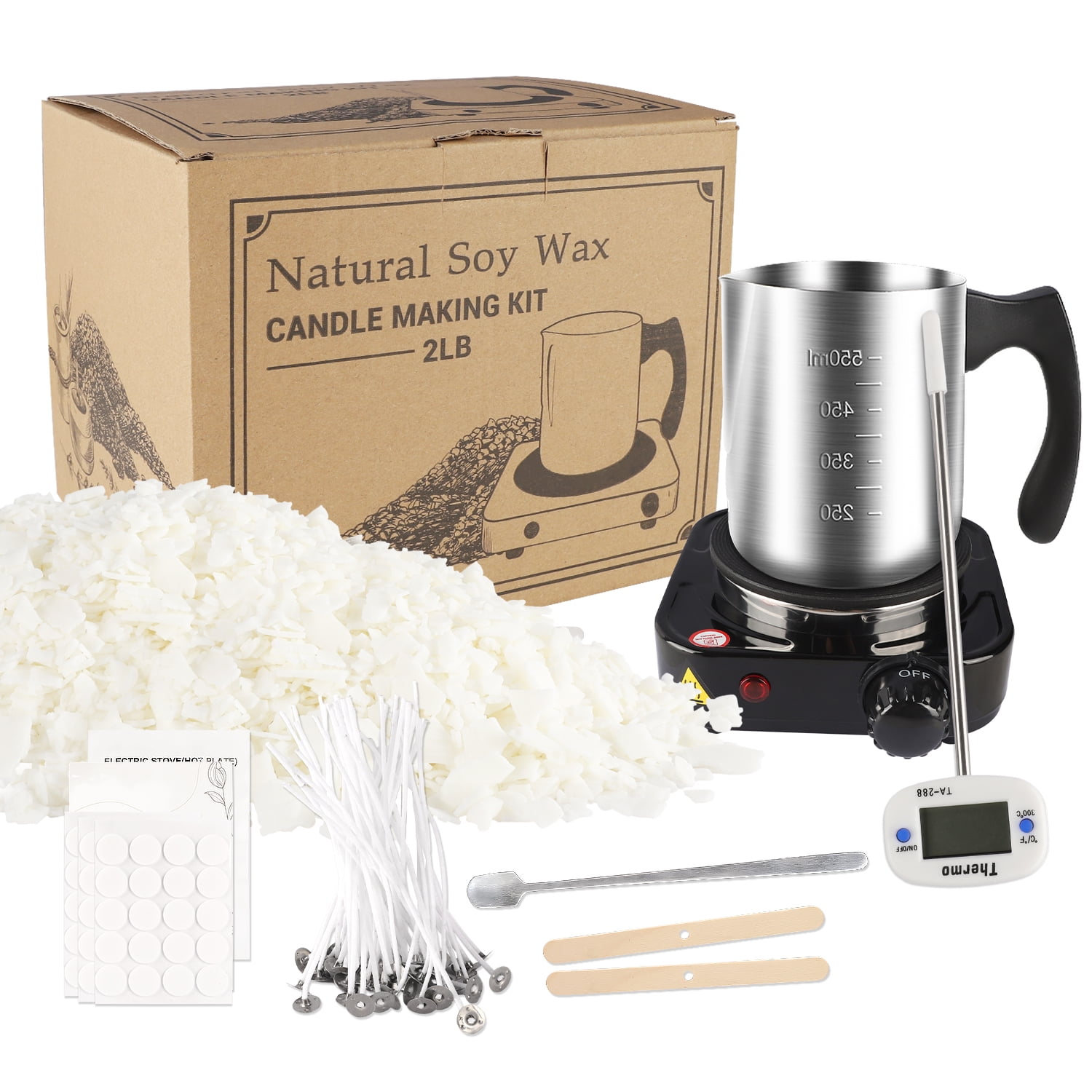 Adult DIY handicraft set, natural candles for candle making, candle making set, including 2-pound soy wax sheets, electric stove, candle wick, furnace