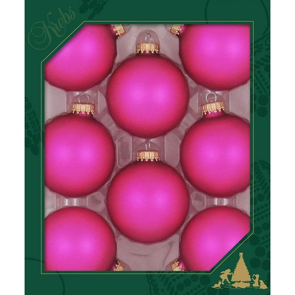 Glass Christmas Tree Ornaments - 67mm / 2.63" [8 Pieces] Designer Balls from Christmas By Krebs Seamless Hanging Holiday Decor (Velvet Bubblegum Pink)