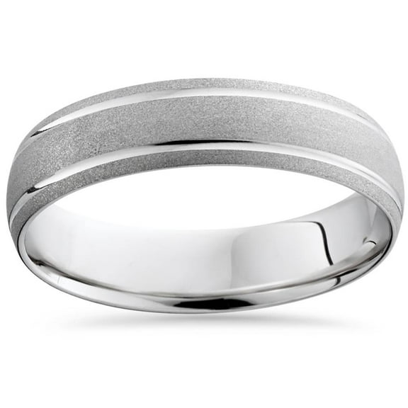 Pompeii 10K White Gold Mens Brushed Double Inlay Wedding Band (,)