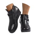 thumbnail image 3 of Women's Buckle Side Zipper Ankle Boots Chunky Platform Comfort Flat Sole Retro Leather Booties Equestrian Ready Footwear Fall Spring Riding Essential Black, 3 of 8