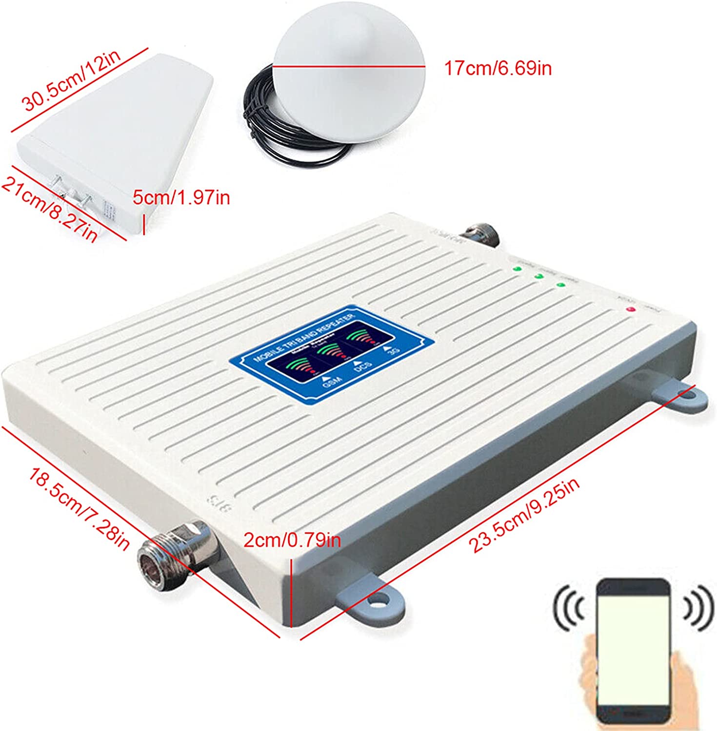 Miumaeov Cell Phone Signal Booster 900/1800/2100MHz 2G/3G/4G Tri Band Amplifier Repeater