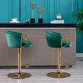 thumbnail image 5 of Bar Stools Set of 2,Velvet Counter Height Bar Stools with Chrome Footrest and Gold Base,Swivel Height Adjustable Barstools for Kitchen Island,Pub,Dining Room,Green, 5 of 9