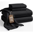 thumbnail image 1 of 100% Cotton King Size Sheet Set – 450 Thread Count Soft & Breathable Cooling Sateen Bed Sheets with Deep Pockets – 4-Piece Bedding Set – Black, 1 of 12