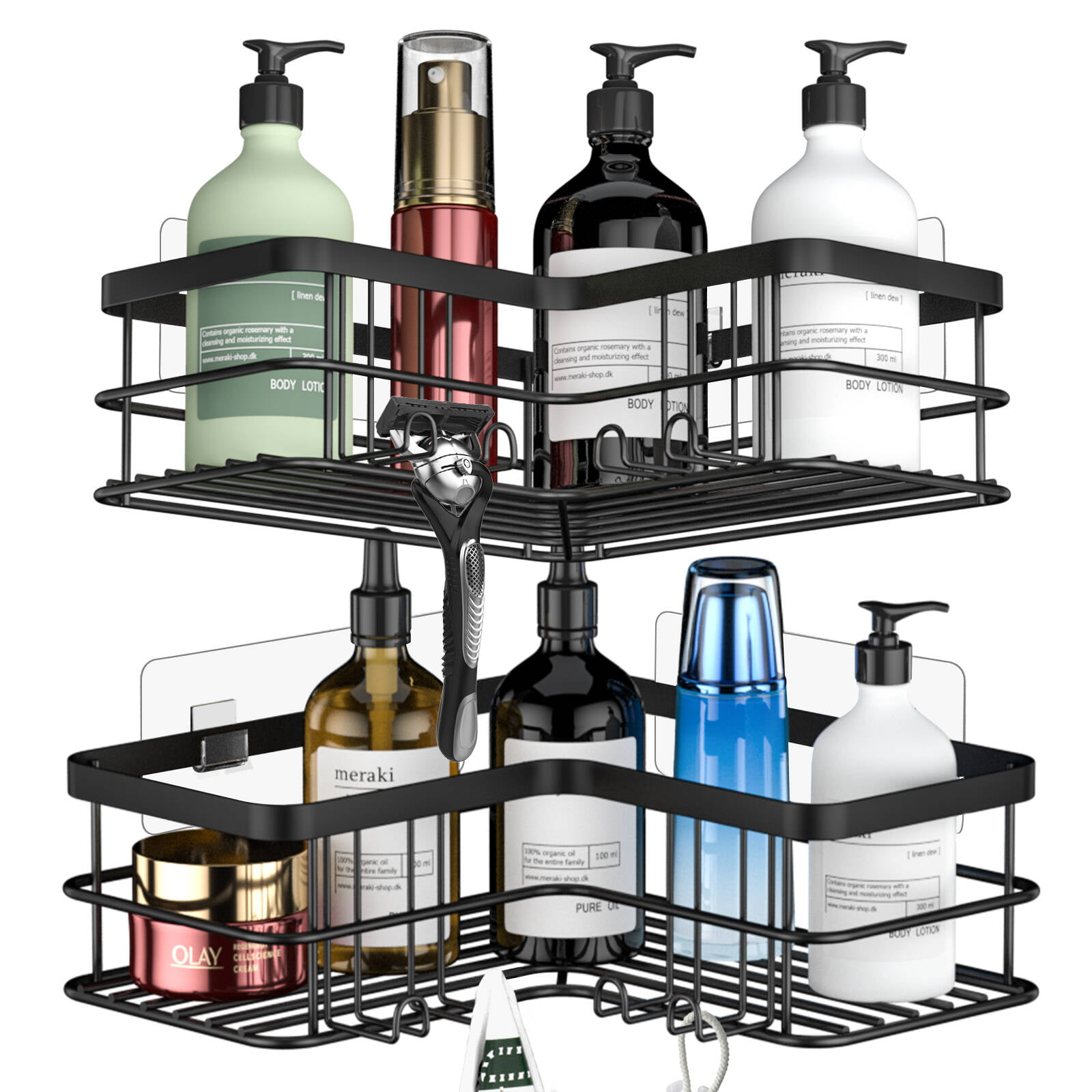 2-Pack Adhesive Shower Caddy, Shower Shelves with Hooks – Mens