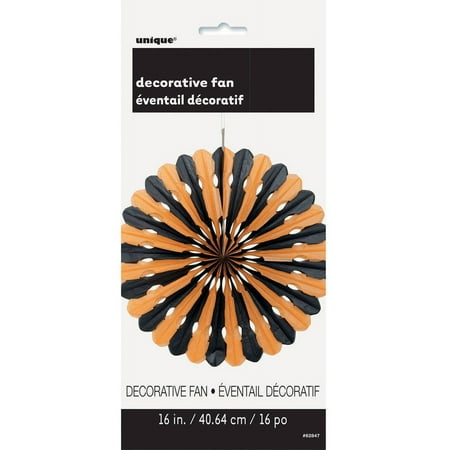 16" Black and Orange Halloween Tissue Paper Decorative Fan