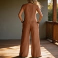 thumbnail image 4 of JULMCOMO Linen Jumpsuits for Women Scoop Neck Button Down Summer Outfits Sleeveless Hem Slit with Buttons Wide Leg Loose Fit Jumpsuits Ginger S, 4 of 4