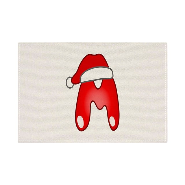 Christmas Table Mat 30 cm x 45 cm Linen Alphabet Placemat with Holiday Letter Design for Dining Table Decoration