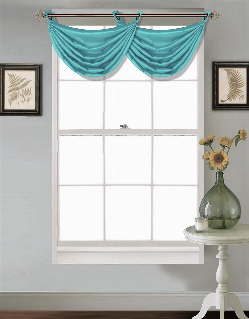 (V16) TURQUOISE 1PC Elegant Straight Sheer Rod Pocket Swag Waterfall