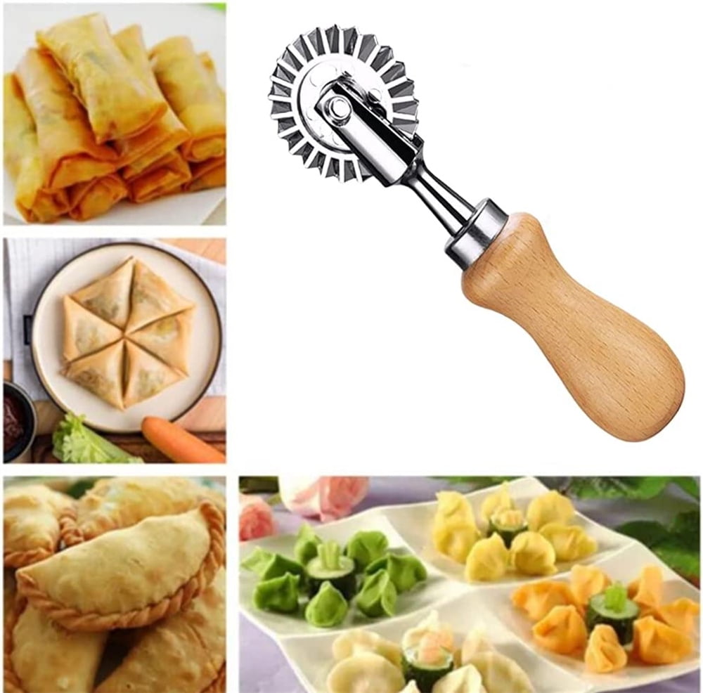 2pcs Ravioli Cutter Wheel And Pasta Cutter Wheel,pastry Wheel Cutter With  Long Wooden Handle,for Ravioli, Pasta, Dumplings Lasagna, Pierogi - 6.3 Dia