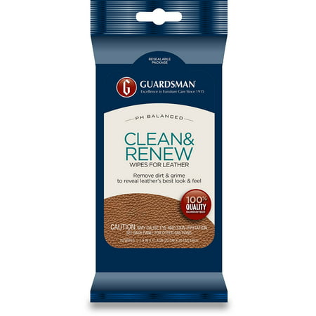 Guardsman Clean & Renew Leather Wipes - 20 Count - Removes Dirt & Grime, Great For Leather Furniture & Car Interiors - 470200