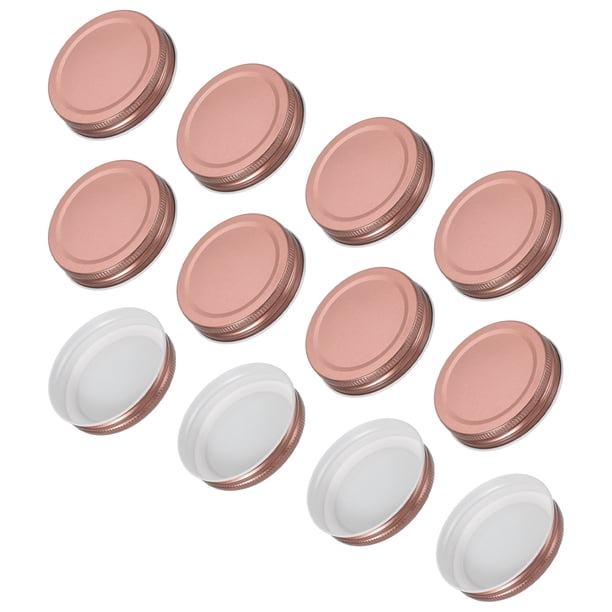 Uxcell 12Pcs Tapas de Lata para Conservas con Etiqueta para Tarro Mason Regular Color Rosa Dorado (70mm)