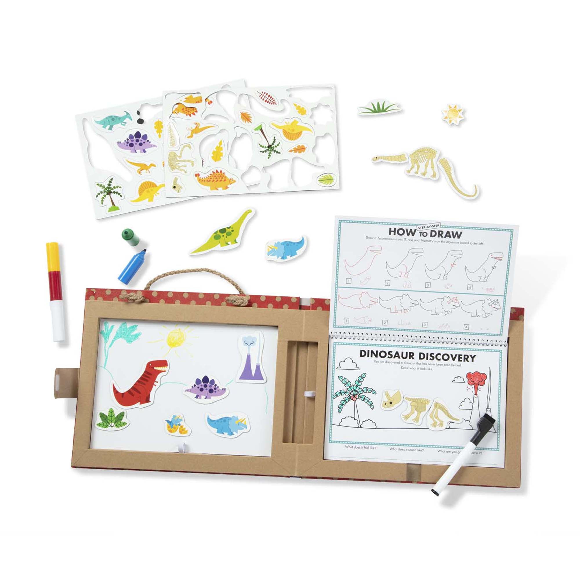 Melissa & Doug Natural Play: Play, Draw, Create Reusable Drawing & Magnet Kit - Dinosaurs (41 Magnets, 5 Dry-Erase Markers)